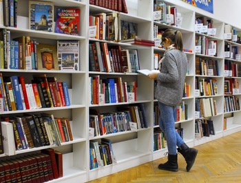Female student in a library