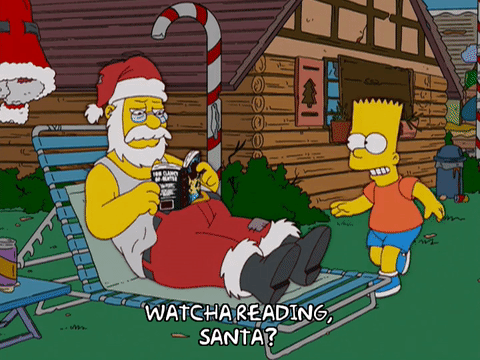 Santa reading Simpsons gif